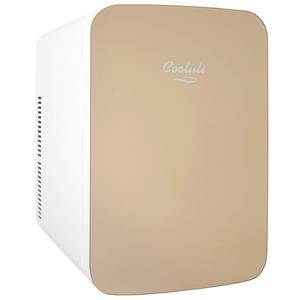 Cooluli 15L Mini Fridge for Bedroom - Car, Office Desk & College Dorm Room - 12v Portable Cooler & Warmer for Food, Drinks, Skincare, Beauty & Makeup - AC/DC Small Refrigerator with Glass Front, Gold,15 Liter
