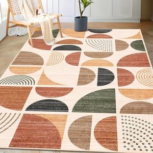 MUJOO 3x5 Rug Washable,Boho Area Rugs for Bedroom Entryway Living Room Bedside,Small Throw Floor Carpet Non Slip Soft Indoor Modern Abstract Bohemian Terracotta