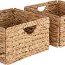 Seville Classics 2-Pack Handwoven Water Hyacinth Storage Cube Baskets, 2-Piece Basket Set