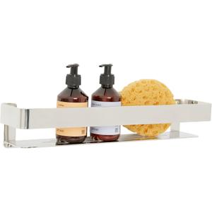 Seachrome Rectangular Shower Shelf with Rail in a Satin Finish