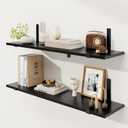 Fun Memories Floating Shelves for Wall, 32"W x 8"D Wall Mounted Shelves, 8 Inch Deep Floating Shelf with Sturdy Metal Bracket, Rustic Wood Shelves for Living Room, Bathroom and Kitchen, Black, 2 Pack