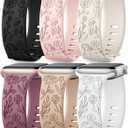 SNBLK 6 Pack Floral Engraved Bands Compatible with Apple Watch Bands 40mm 41mm 42mm 38mm 44mm 45mm 46mm 49mm Women Men, Silicone Flower Pattern Strap for iWatch Series 11 10 Se Ultra 9 8 7 6 5 4 3 2 1 (Starlight/Pink Sand/Milk Tea/White/Smoke Violet/Black)