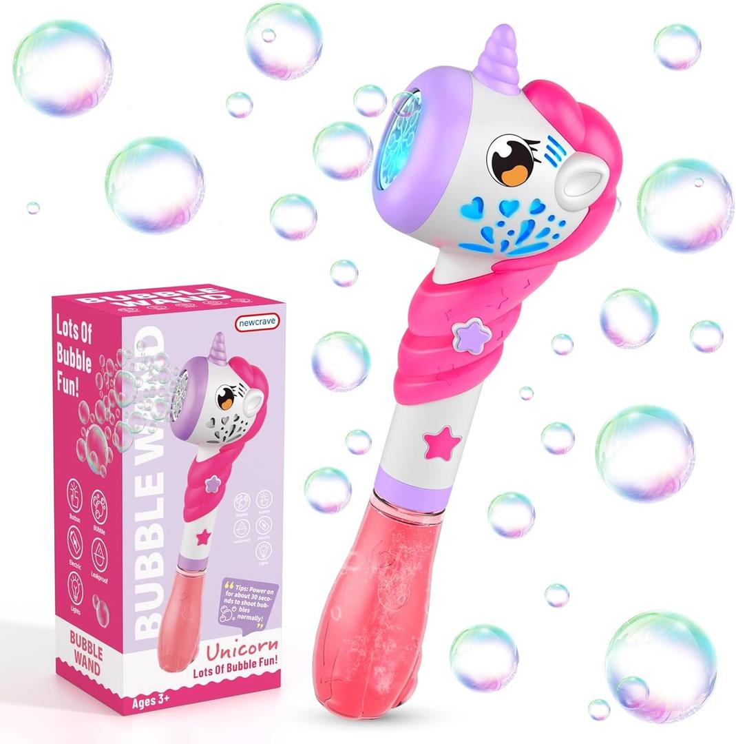 Bubble Machine Wand for Toddler Girls Toy, Automatic Bubble Machine Maker Blower Toys with Light, Outdoor Mower Party Toys for 3 4 5 Year Old Girl Easter Birthday Gifts Include Bubble Solution