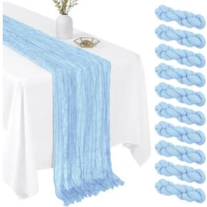 10 Pack Baby Blue 17 x 108 Inch Cheesecloth Table Runner - Boho Gauze Sheer Fabric for Wedding Baby Shower Party Home Decor