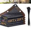10x 20ft Garden Shade Cloth, 80% Black Mesh Tarp with Reinforced Grommets, HDPE Material Sun Shade Netting for Greenhouse, Garden, Yard Plant, Chicken Coop, Patio, Pergola