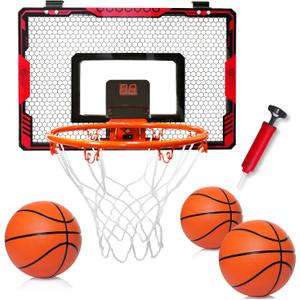 Mini Indoor Basketball Hoop for Kids, Over Door Basketball Toy with LED Electronic Scoring & 3 Balls, Anti-Impact Backboard, Basketball Toys Gifts for 6 7 8 9 10 11 12 Year Boys Adults Bedroom Office