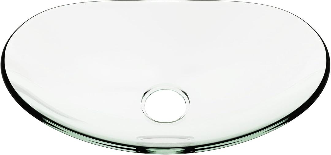 YIMAI Glass Vessel Sink, Above Counter Oval Bathroom Vanity Sink, 18.5" x 11.8" Clear Tempered Glass for Modern Bathrooms, Vanity, Powder Room, Guest Bathroom, 18.5"D x 11.8"W x 5.1"H