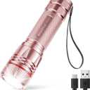 WdtPro Rechargeable Flashlights High Lumens, 1 Pack 10H Long Lasting Super Bright EDC Flashlights, LED Mini Tactical Flash Lights for Camping Emergency, Drop & Water Resistant Pink(Battery Included)