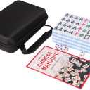 Mini Chinese Mahjong Set, 144 Blue Tiles with Small Size (0.9), Portable Carrying Case for Travel and Fun