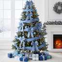 Yungyan Velvet Ribbons with Gold Edge Felt Ribbon Gift Bow Wrapping Ribbon for Handmade, Home Decor, Gift Wrapping, Wreath DIY Crafts, Christmas Tree(2.5 Inch X 35 Yards,Light Blue, Silver)