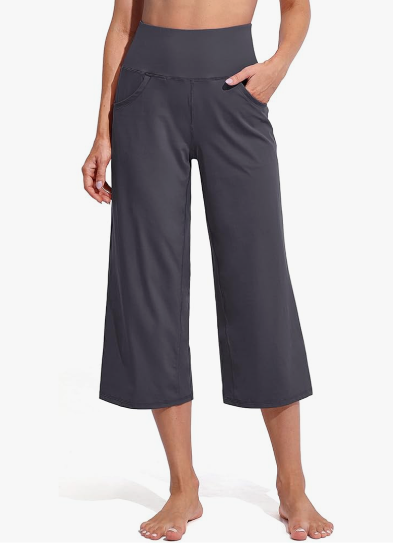 Promover Capri Pants for Women Wide Leg Yoga Cropped Pants with Pockets Loose Casual Summer Pants, 30" Inseam, L