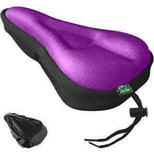 Zacro Bike Seat Cushion - Gel Padded Bike Seat Cover for Men Women Comfort, Extra Soft Exercise Bicycle Seat Compatible with Peloton, Outdoor & Indoor Bike Saddles (Purple)