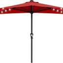 AreShark 9ft Patio Half Umbrellas with Solar Lights, 1/2 LED Half Outdoor Umbrella w/ 20 LED Lights, Lighted Table Wall Umbrella with Crank & 5 Sturdy Ribs for Market, Pool, Deck, Lawn and Garden, Red