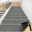 Peel and Stick Carpet Stair Treads for Wooden Steps Set of 15, Non Slip Adhesive Jute Stair Mats Indoor, Rubber Backing Safety Step Pads Mats, Grey, 8"x30"