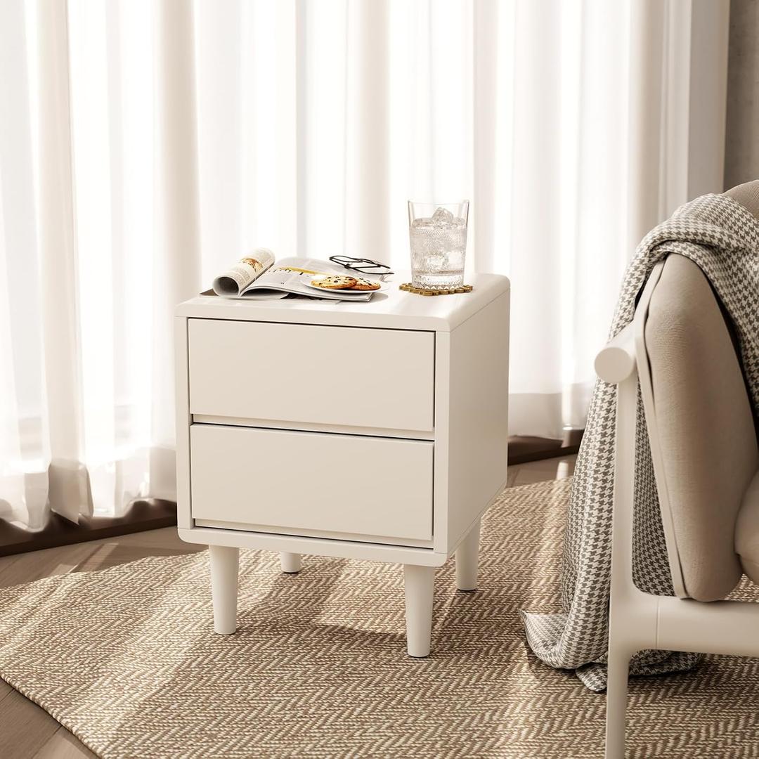 White Nightstand, Solid Wood Night Stand, Small Bedside Table, 15.7"W x 15.7" L x 19.7" H