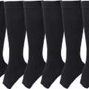 Open Toe Toeless Compression Socks 6 Pairs for Women Men 15-20 mmHg Calf Support Compression Sleeve (S/M, Black)