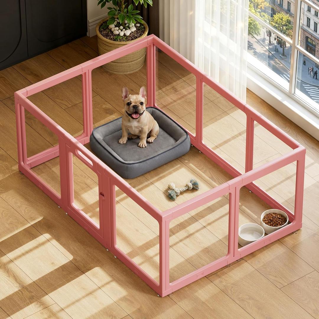 Acrylic Dog Playpen Indoor，Exercise Pen with Door, 24" H, Pink, 10 Panels