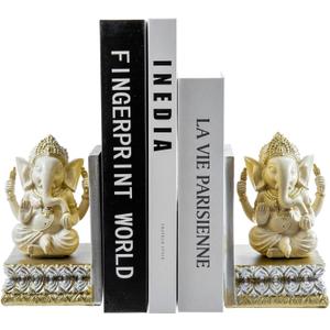 MyGift Brass Decorative Bookends, Vintage Gold Elephant Bookends, Heavy Duty Book Ends for Shelves, Book Stoppers Office Decor, Tone Ganesha Indian Elephant God, 1 Pair