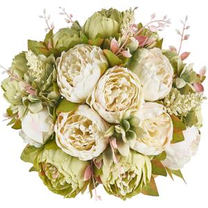 Mkono Peonies Artificial Flowers, 2 Packs 13 Stems Faux Peony Flowers Real Touch Fake Silk Bouquet for Arrangements Dining Table Centerpieces for Kitchen Bridal Wedding Party (2, New Green)