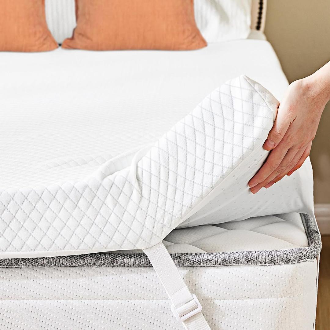3 Inch Memory Foam Mattress Topper, Supportive Memory Foam Mattress Pad with Removable & Washable Cover, Non-Slip Ventilated Design for Queen Beds