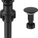 Bathroom Sink Drain with Overflow, Hurran Matte Black Bathroom Sink Stopper for Bathroom Vanity Vessel Sink, Rapid Draining Plastic Pop-up Sink Drain with Hair Catcher Anti-Clog Strainer