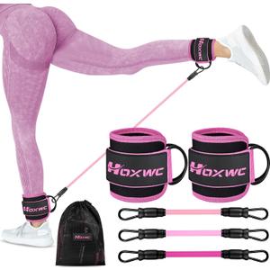 HOXWC Ankle Resistance Bands with Cuffs, Ankle Bands for Working Out, Ankle Resistance Band for Leg, Booty Workout Equipment for Kickbacks Hip Fitness Training, Exercise Bands for Butt Lift Women (1-pink)