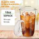 Baderke 50 Pcs Round Bottom Plastic Cups with Sip Lids Clear Disposable Iced Coffee Cups for Smoothie Cold Beverage Coffee Shops and Party Catering(18 oz,Clear)