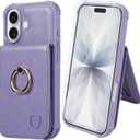 VANAVAGY Compatible for iPhone 17 Wallet Case with RFID Blocking Card Holder, [Screen Protector] PU Leather Shockproof Case Magnetic Clasp Ring Kickstand Flip Phone Cover for Women Men,Clove Purple