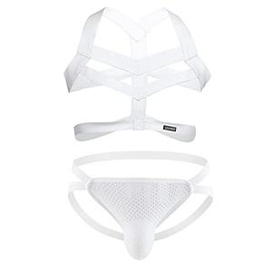 SDGTMJSY Men'S Jockstrap Athletic Supporter Sexy Elastic Body Chest Harness Jockstrap Lingerie Set Shoulder Chest Belt White, XL