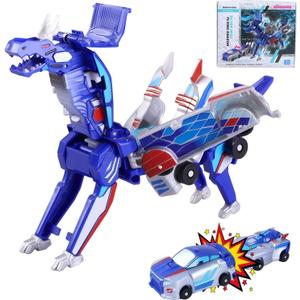 2 x Collision Transforming Dinosaur Car Toy, 2 in 1 Magnetic Cars Transform into Dinosaur Toys for Boys,Girls,Kids,Toddler,Fun Transformation Dino Car Robot Toys Christmas Birthday Gift (Blue)