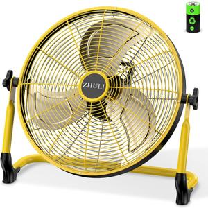 ZHULI 18" Portable Battery Operated Floor Fan, Rechargeable Cordless Camping Fan, Hi-Velocity Brushless Motor, Metal blade, USB Phone Charge, 8~60H Runtime, Quiet, Wireless, For Outdoor Home Workshop