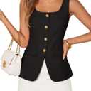 ZESICA 2026 Summer Casual Sleeveless Suit Vest for Women Square Neck Button Down Work Business Blazer Vests Waistcoat XXL