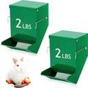 Maxcheck 2 Pcs Rabbit Feeder for Cages Small Animal Food Dispenser with Lid Metal Chicken Grit Oyster Shell Feeders Outside (4.7 Inches,Mesh Bottom,Green)
