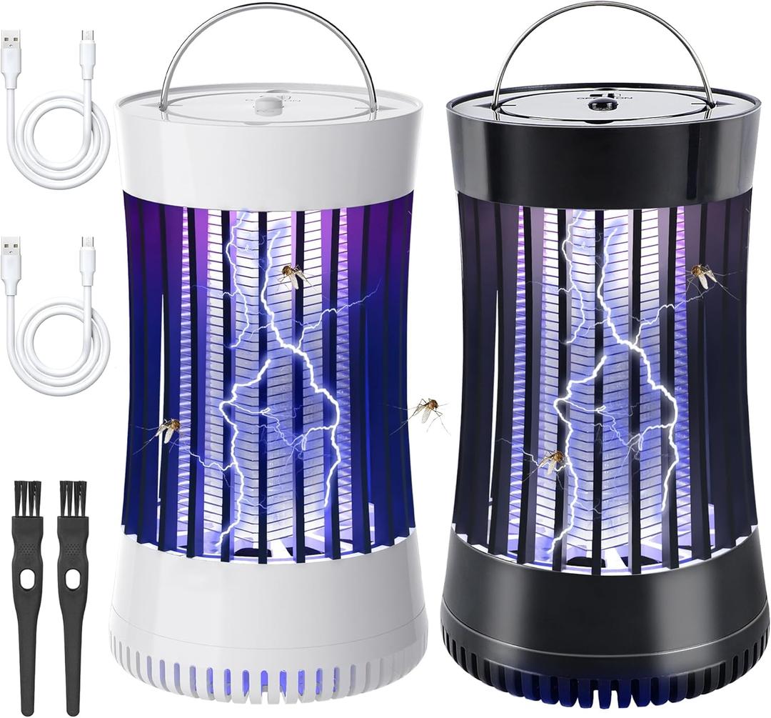 2 Packs Indoor Electric Bug Zapper with Fan, 2-in-1 Plug-in 1500V High Voltage Mosquitoes Killer with Hanger, Small Fly Insects Lamp Trap Catching Moth Gnat Fruit Flies, White & Black