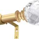 Exquisite Gold 46-148Inch Adjustable 1in Steel Curtain Rod with Acrylic Finials. Crystals ball Transparent diamond, Easy to Install, Suitable for Bedroom and Living Room kitchen and hotel
