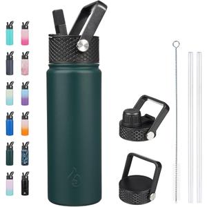 BJPKPK Insulated Water Bottles with Straw Lid, 22oz Cold & Hot Thermo, Stainless Steel Metal Water Bottle with 3 Lids, Reusable Thermo, Cups, Mugs for Daily Use-Army Green