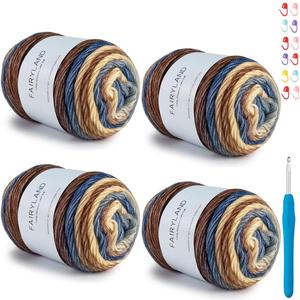Yarn for Crocheting-Gradient Cake Yarn Ombr Yarn with Vibrant Colors-4x100g 60% Cotton 30% Acrylic 10% Wool,Colorful Soft Rainbow Cotton Crochet Yarn Perfect for Shawls,Scarves,Sweater and Blanket