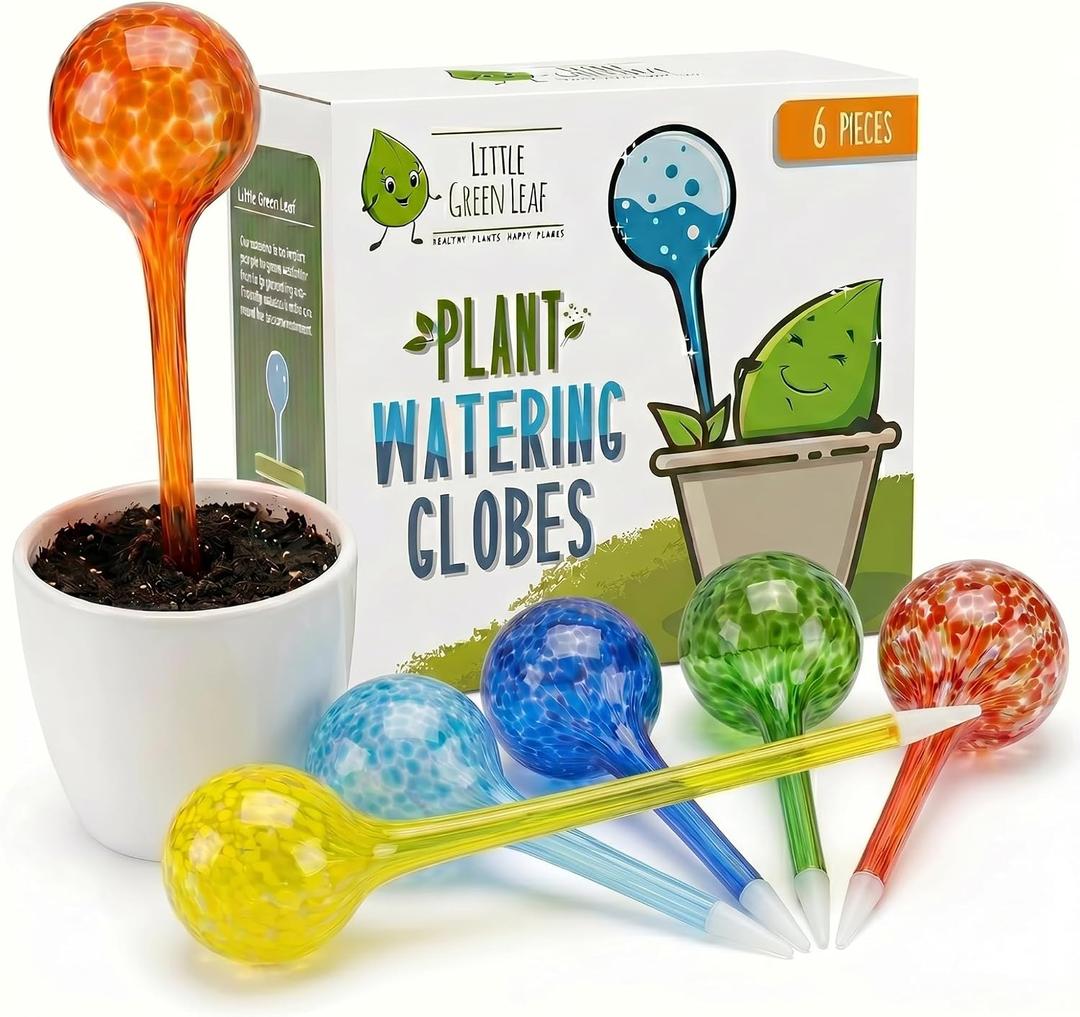 Little Green Leaf Automatic Plant Watering Globes Self Watering Planter Inserts (Set of 6) | Hands Free Multicolor Glass Bulbs | Planter Spikes to Support Indoor & Outdoor Plant Health (350ml)