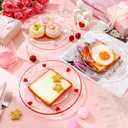 Rtteri 3 Pcs Icon Love Heart Plates 8.2 Inch Glass Red White Pink Sweet Heart Dessert Plate Salad Serving Dish Gift for Home Wedding Anniversary Birthday Party Kitchen Table Decor