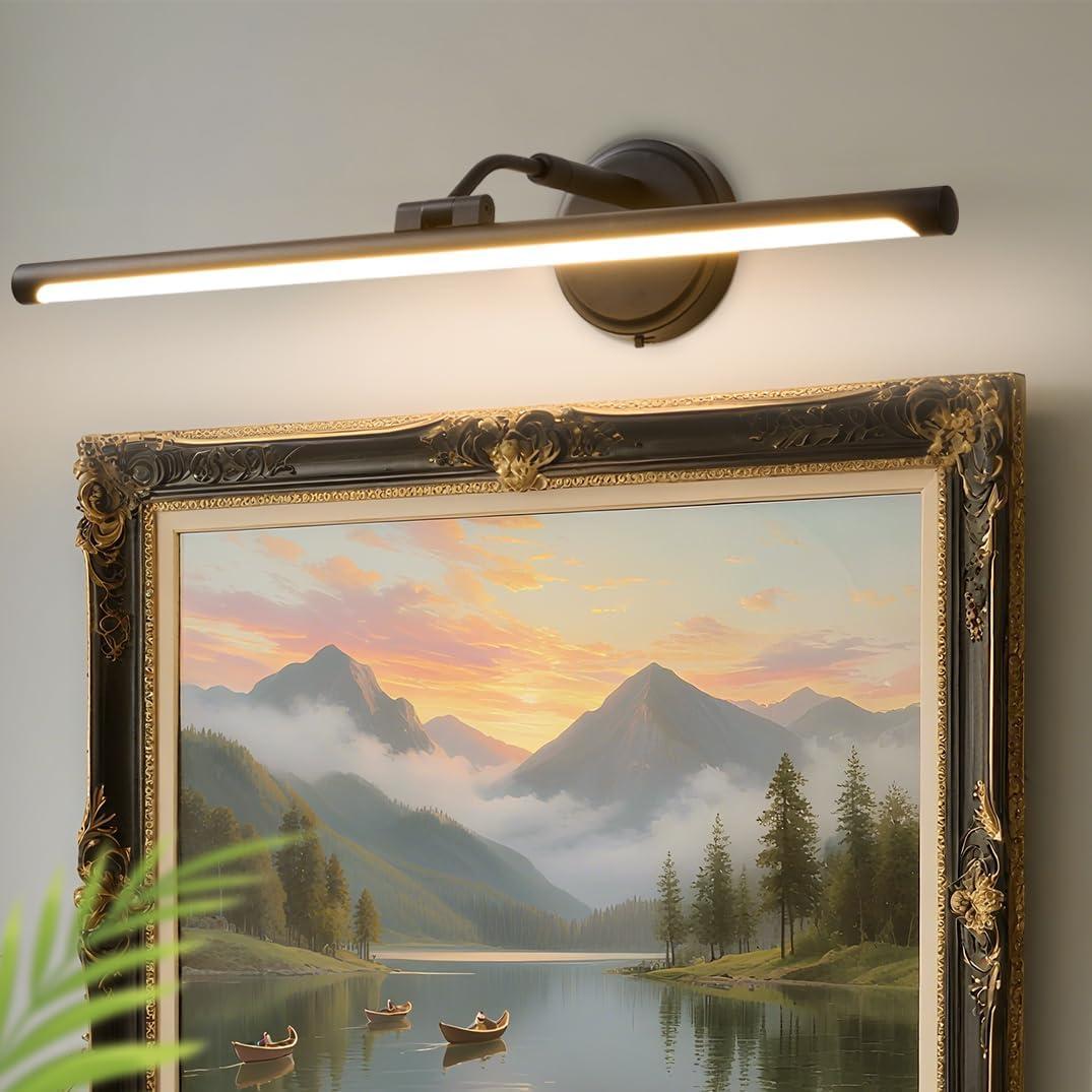 Hardwired Picture Lights For Wall, Led Art Light For Painting,Modern Metal Picture Frame Light ,Dimmable Poster Gallery Painting Bookshelf Portrait Lights For Pictures On Wall 8W 3CCT (Black, 24in)