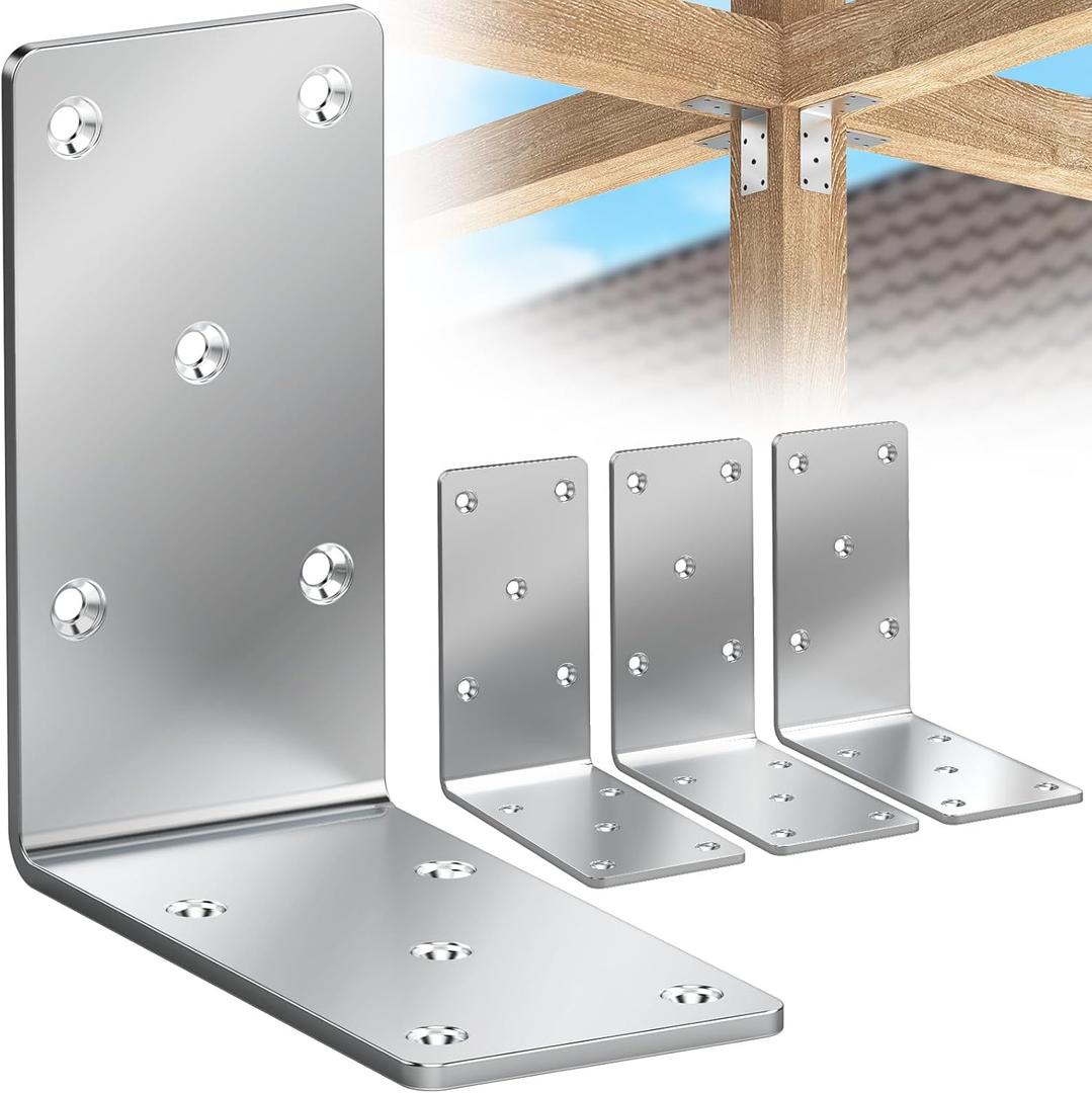 5 x 5 x 2.5 Heavy-Duty Shelf Brackets, L-Shaped Metal Support Bracket for Post Wood 90 Degree Corner Bracket for Floating Shelf, Countertop Support Brackets (Silver)