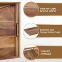 MAONAME Extra Large Ottoman Tray, 32 x 18 inches Wooden Serving Tray for with Handles, Acacia Wood Serving Platter Trays for Living Room, Breakfast, 32" x 18" x 2.6", Brown