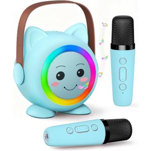 Mini Karaoke Machine Toy for Kids, Portable Karaoke Machine with 2 Wireless Microphone for 4,5,6,7,8,9,10,11,12+ Years Old Christmas Birthday Gifts Girls Boys (Blue)
