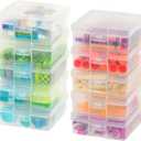 IRIS USA Pencil Case Box Storage Container for Organizing with Snap Lid, 10-Pack, Big Capacity Stackable Plastic Pen Pouch for Craft Hobby Art Supplies Journaling Stationery Sticker, Clear, Small