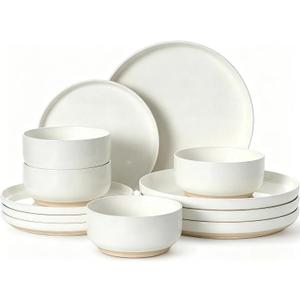 Plates and Bowls Sets, Dinnerware Sets for 4, 12 Pieces Scratch Resistant Dishware Dishes Set, Ceramic Kitchen Dinner Set, Porcelain & Microwave and Dishwasher Safe, Cream White