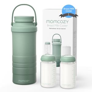 Momcozy 22oz Portable Breast Milk Cooler for Outdoor, Life Saver with 360 Total Cooling for 24 Hours, Larger Capacity Travel Breastmilk Chiller with 2pcs Baby Bottles for Breastmilk Storage, Green