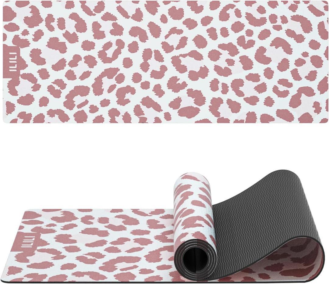 ILILI Yoga Mat Leopard Print Yoga Mat 8mm, Suede & TPE Thick Exercise Mat