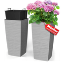 Mueller M-Resin Heavy Duty Tall Planters for Outdoor Plants, Indoor Grande Plant Pots, Boxes, Trees, Flower Pots, 2-Piece Set, 24”, Modern Design, Built-in Drainage, Front Porch Decor, Light Gray