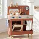 Lehoo Castle Kids Play Kitchen for Toddlers 1-3, Wooden Kitchen Playset Small, Pretend Play Kitchen Toys with Play Food Pots and Pans Accessories, 22.06In X 9.65In X 28.36In