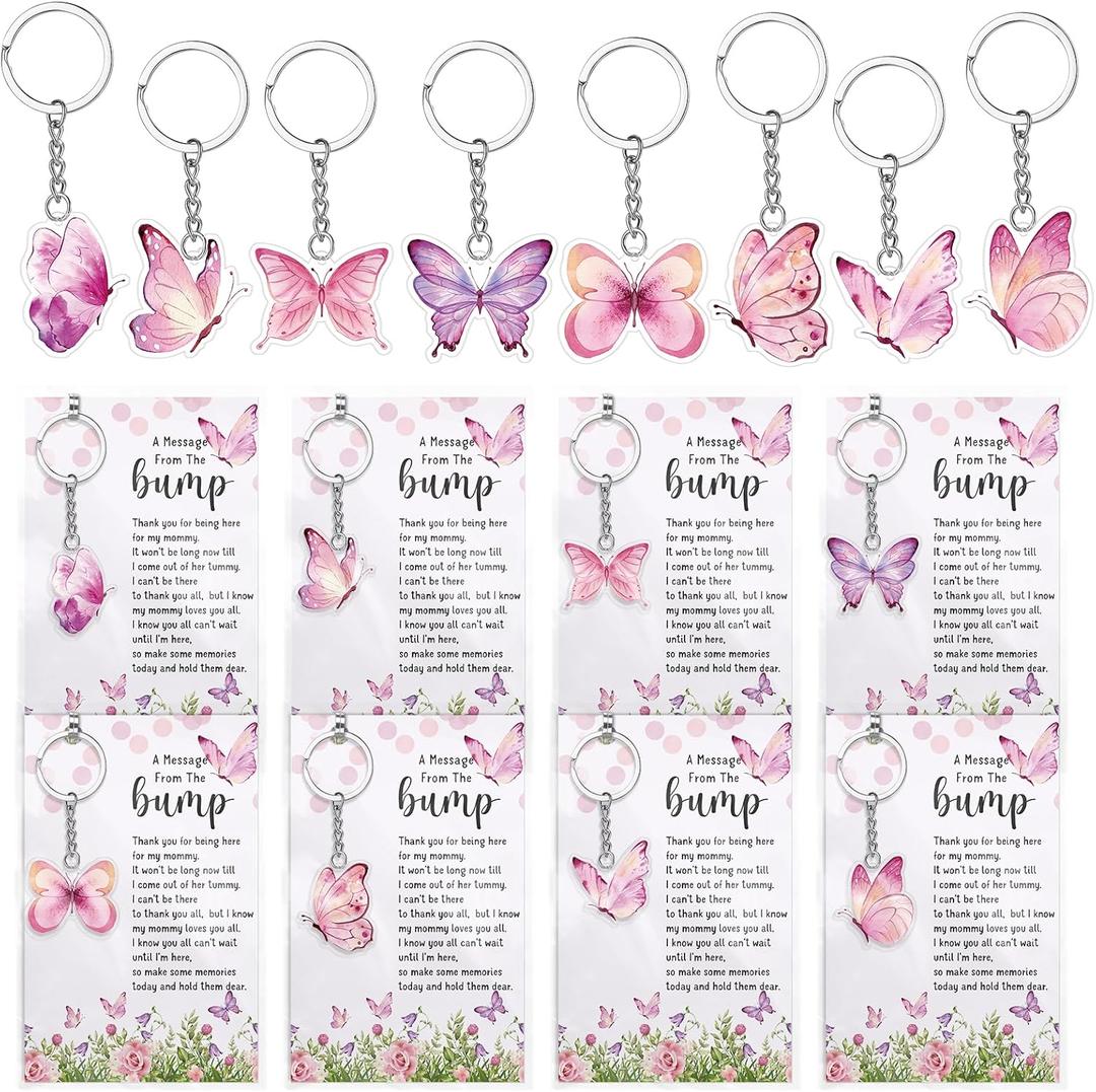 Landical 50 Sets Butterfly Baby Shower Party Favors A Message From The Bump Keychains Thank You Card Decorations for Gender Reveal Guest Gift (Multicolor)